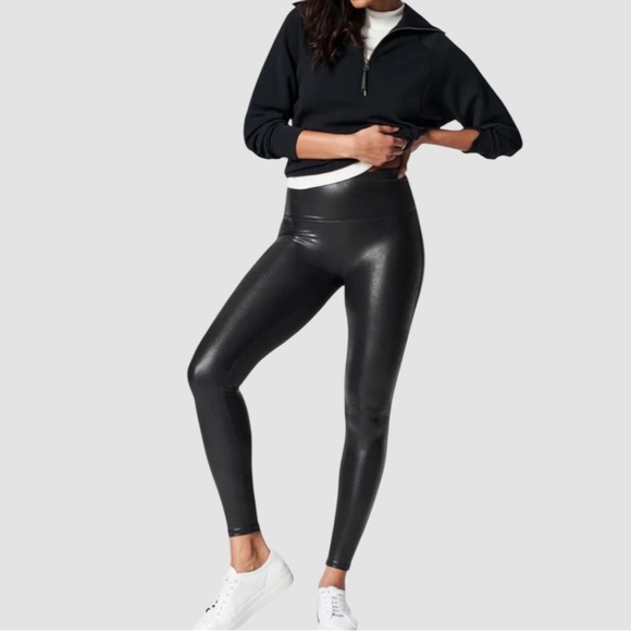 Spanx Faux Leather Leggings in Black Size XL - Picture 1 of 10